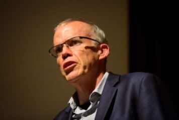 Author Bill McKibben at a reception and speaking to audience at Albright-Knox Art Gallery in Buffalo, NY as part of the Buffalo Humanities Festival. Photographer: Meredith Forrest Kulwicki